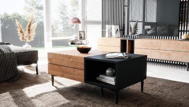 Журнальний стіл Newfurn чорний, дикий дуб, вінтаж індастріал, 100x40x55 см, для вітальні, у стилі лофт