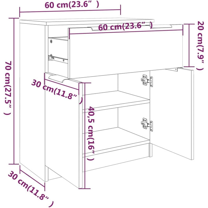 Комод-вітрина vidaXL для вітальні, глянцевий білий, 60x30x70 см, ДСП