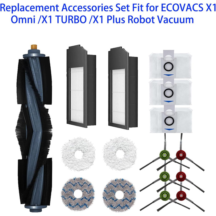 Комплект запасних частин ZYBULSHJT для пилососа ECOVACS Deebot X1 (Omni, Turbo): роликова щітка, бокові щітки, фільтри, серветки, мішки