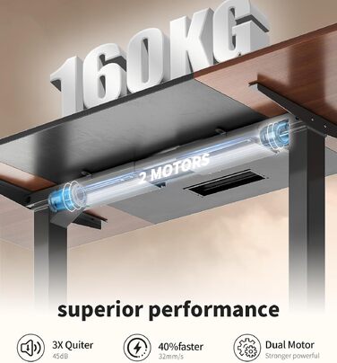 Електричний підйомний стіл MAIDeSITe SC2 Pro 180x80 см, регульований робочий стіл з 2 моторами, 4 пам'яттю та стільницею (Горіх + Чорний каркас)