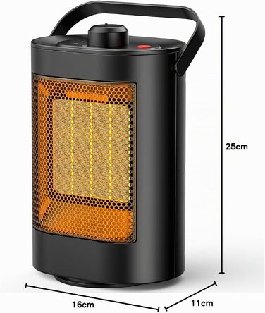 Керамічний електричний обігрівач YAZEKY 1500W — енергоощадний безшумний тепловентилятор з 3 режимами швидкості, захистом від перегріву та перекидання, для ванної, офісу та спальні, чорний