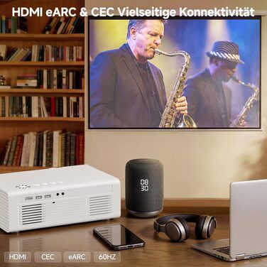 4K Smart проєктор KOGATA з Wi-Fi та Bluetooth, HDR10+, Автофокус, 6D Keystone. Підтримка Netflix, Dolby Audio. Для дому та вулиці, білий.