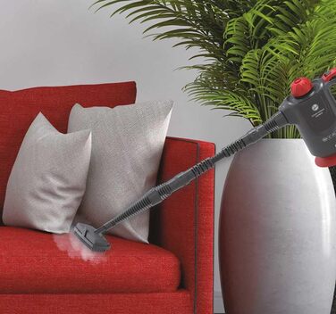 Парова швабра Hoover SGE1000 1000 Вт, сухий та вологий пар, для текстилю та твердих поверхонь, 4 бар, резервуар 0,37 л, 20 хв, 5 м кабель, червоно-титановий, з аксесуарами