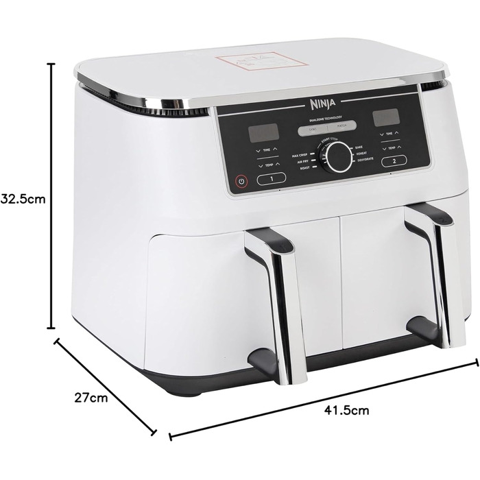 Аерофритюрниця Ninja Foodi MAX Dual Zone AF400EUWH з двома зонами приготування, біла