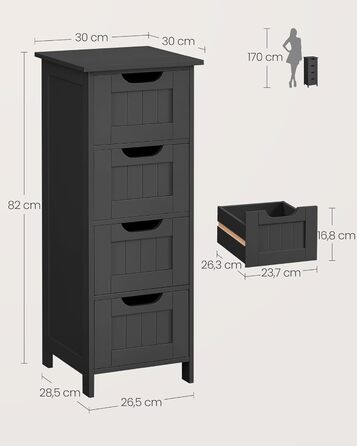 Шафка для ванної кімнати VASAGLE з 4 висувними ящиками, 30 x 30 x 82 см, білий колір, для ванної, вітальні, кухні, їдальні, сучасний дизайн
