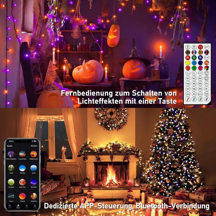 Розумна RGB LED гірлянда HeiPard 20м, 200 світлодіодів з керуванням через App та пульт, IP44 для вулиці та дому, музичний та голосовий режим, кольорова підсвітка для Різдва та декору