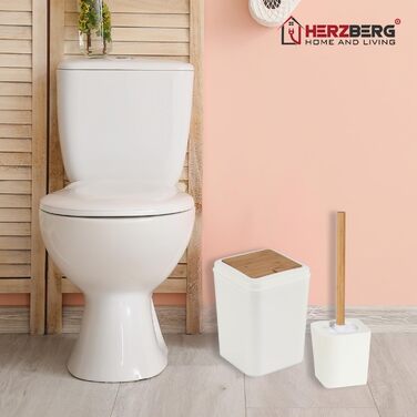 Набір аксесуарів для ванної кімнати Herzberg HG04463 з бамбука, 6 предметів, сучасний дизайн, колір: кремовий