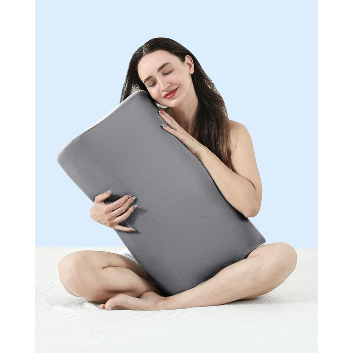 Подушка ортопедична Elviros з піною Memory Foam для сну на боку та спині, регульована, знімний чохол сірий