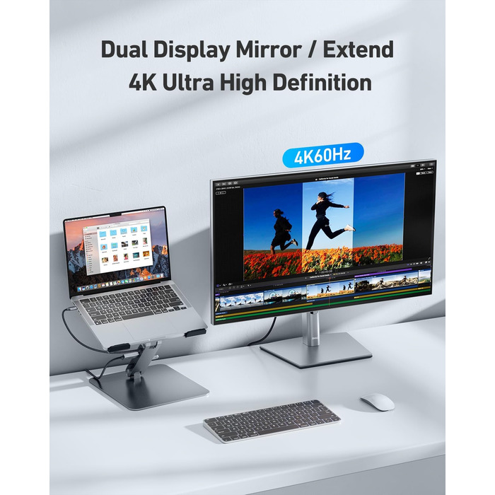 Підставка для ноутбука BENFEI з док-станцією 7-в-1 USB-C: HDMI 4K@60Hz, SD/MicroSD, Power Delivery 100W, USB 3.2 10Gbps для MacBook Pro/Air, iPad Pro, XPS, ThinkPad