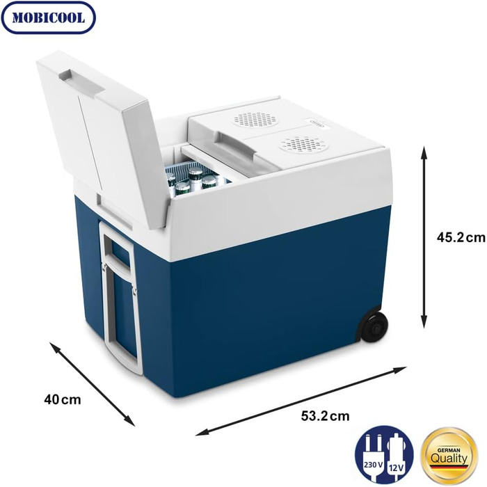 Електричний холодильник Mobicool MT48W 48 л з колесами для авто, будинку, човна, 12/230V, синій – переносна термобокс для напоїв і їжі