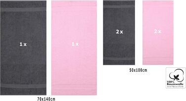 Набір рушників Betz Palermo 6 шт: 2 банних 70x140 см, 4 для рук 50x100 см, сауна, антрацит-рожевий