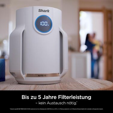 Повітряний фільтр Shark NeverChange HP150EU: для кімнат до 60 м², HEPA-фільтр на 5 років, уловлює 99,97% алергенів, авто-режим, тиха робота, LED-дисплей, білий