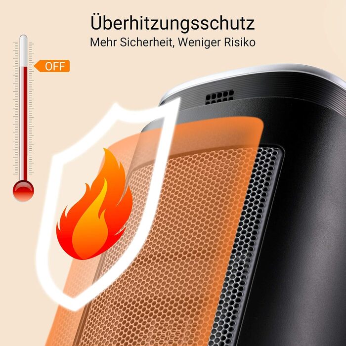 Керамічний обігрівач Midea 2000W з ECO-режимом, поворотним механізмом 70°, таймером на 8 годин та захистом від перегріву для вітальні та офісу