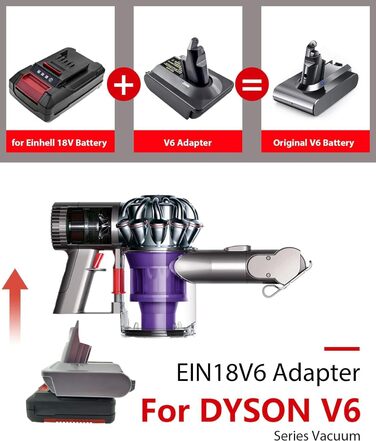 Адаптер EIN18V6 для пилососа Dyson V6, перехідник для акумулятора Einhell PXC 18V (без батареї), сумісний з моделями 4511396, 4511437, 4511437OVP