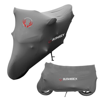 Преміум чохол для мотоцикла в приміщенні BUSHBOCK® — еластичний пилозахисний покривал з дихаючого оксамитового стрейч-тканини, сірий (розмір M-L)