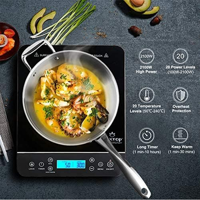 Плита індукційна Duxtop 2100W з сенсорним керуванням, LCD-дисплеєм, таймером 10 годин та 20 рівнями потужності/температури