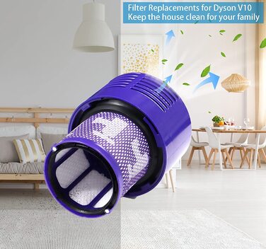 Набір з 4 фільтрів для пилососа Dyson V10 SV12, Laukowind, миючі змінні фільтри з щіткою для моделей Cyclone, Animal, Absolute, заміна DY-969082-01
