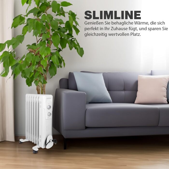 Масляний радіатор Clatronic RA 3735, електричний обігрівач Slimline на 1500 Вт, 7 секцій, 3 рівні потужності, для приміщень до 30 м²