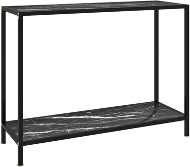 Консольний стіл vidaXL чорний і білий 100x35x75 см, загартоване скло і сталь, для коридору, гостьової, вітальні, декоративний туалетний столик