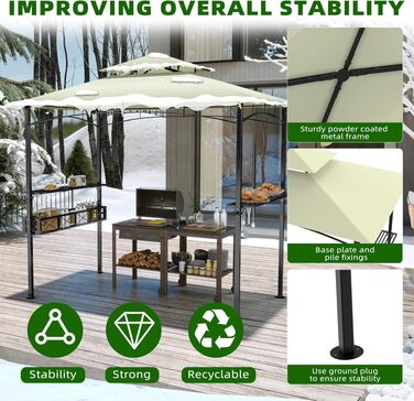 Альтанка садовий Grillpavillon 245x153x250 см, водонепроникна, вогнестійка, бежева. З кошиком для зберігання. Для саду, вечірок, BBQ