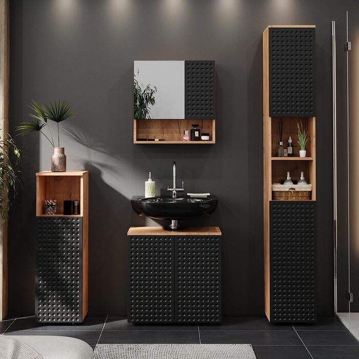 Середній шафа Vicco Irma, дуб золотий/антрацит, 30x95 см, шафа для ванної кімнати з полицями, антрацит з точками