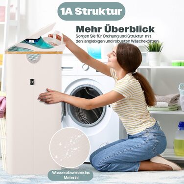 Кошик для білизни KESSER з кришкою, 2 відділення, складаний, 140 л, з 3 знімними мішками, сортувальник білизни, бежевий