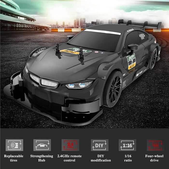 RC Автомобіль Goolsky Drift 1/16 4WD 40 км/год 2.4GHz, радіокерування, чорний