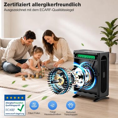 Очищувач повітря KNKA APH4000 для курців та власників тварин, CADR 400м³/год, до 120м², подвійний HEPA-фільтр, смарт-сенсор, чорний