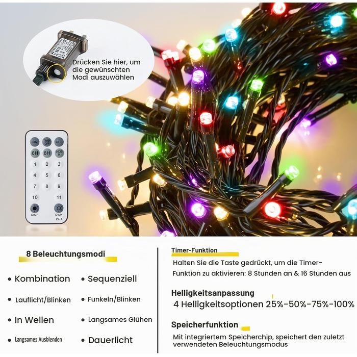 Світлодіодна гірлянда MAGGIFT 400 LED (30м), теплий білий колір, з пультом та таймером, 8 режимів, водонепроникна IP44 для вулиці, саду та дому