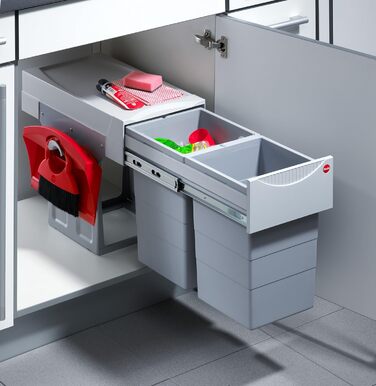 Сортувальна система для сміття Hailo Tandem 7 K, 2×15 л, для шафи 40 см, повне висування, для орних дверей