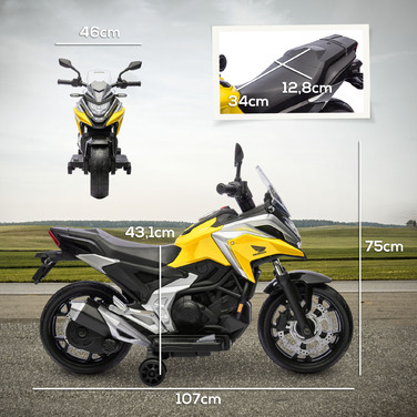 Електромотоцикл для дітей Honda, 3 км/год, музика та світло, для дітей 3-6 років, до 30 кг, жовтий