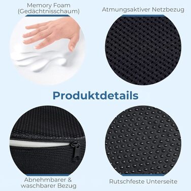 Подушка ортопедична для сидіння з піни Memory Foam 5 STARS UNITED: підтримка куприка, зняття болю в спині та при ішіасі, чорна