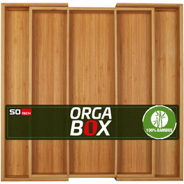 Універсальний органайзер для столових приборів Orga-Box з бамбука, розсувний, на 5 відділень, для шухляди шириною 500-600 мм