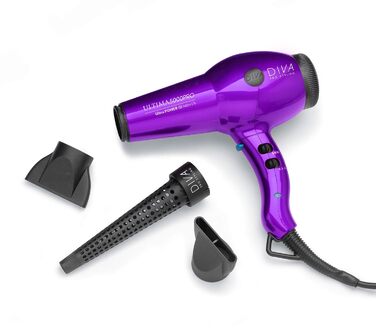 Фен для волосся DIVA Pro Styling Ultima 5000 Pro, 2200 Вт, 4 режими нагріву, 2 швидкості, функція холодного повітря, фіолетовий