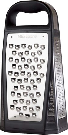 Терка Microplane для овочів та сиру з 5 різними поверхнями (дрібна, велика, дуже велика, двостороння) з нержавіючої сталі - Made in USA, чорний/нержавіюча сталь