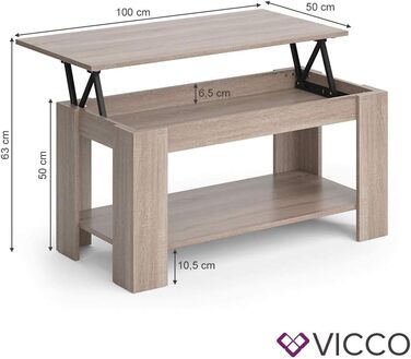 Журнальний стіл Vicco Lorenz з підйомним механізмом, 100x50 см, дуб сонома