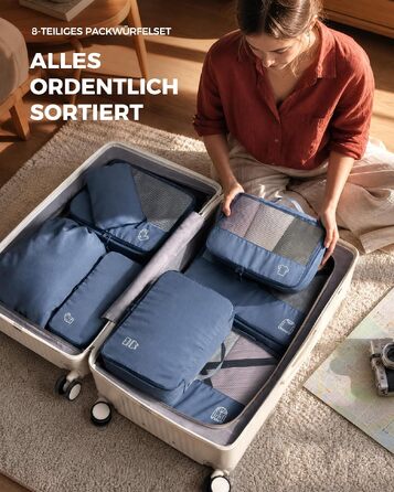 Набір органайзерів для валізи та рюкзака Packing Cubes, 8 предметів, сіро-блакитний