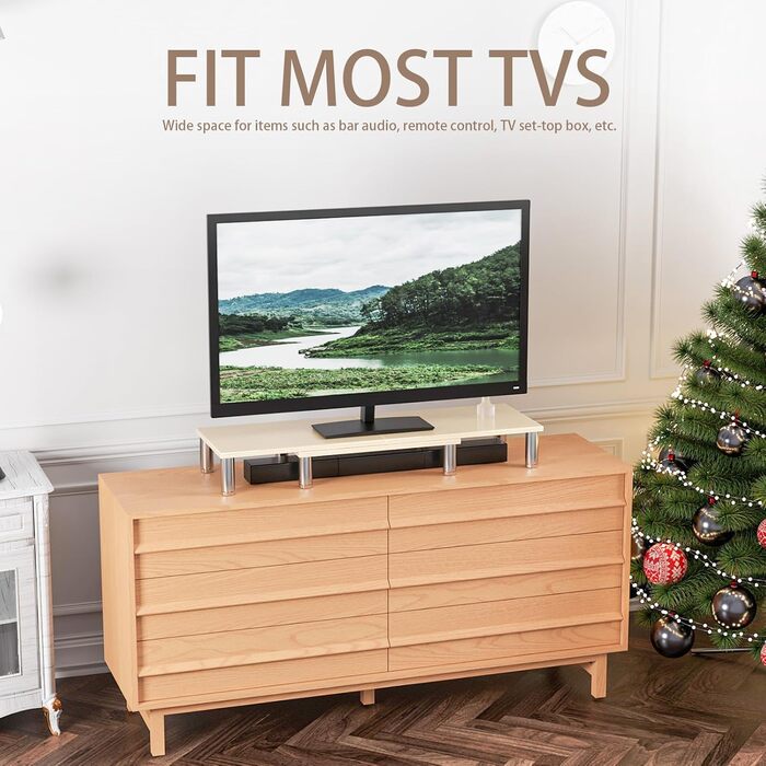 Підставка для двох моніторів AX Waber Dual Monitor Riser, регульована довжина та кут нахилу, дерев'яна підставка з місцем для зберігання, біла