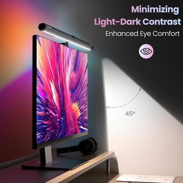 Quntis LED лампа для монітора 51 см, RGB підсвітка, USB, регульована світлова панель для комп’ютера, 15 кольорів, для ігор та читання