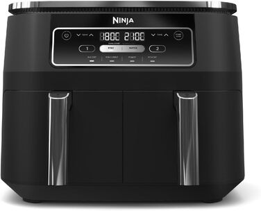 Фритюрниця Ninja Foodi Dual Zone Digital з двома кошиками, 7.6 л, 4-в-1: Air Fry, Max Crisp, запікання, розігрів, антипригарне покриття, кошики, придатні для миття в посудомийній машині, чорний
