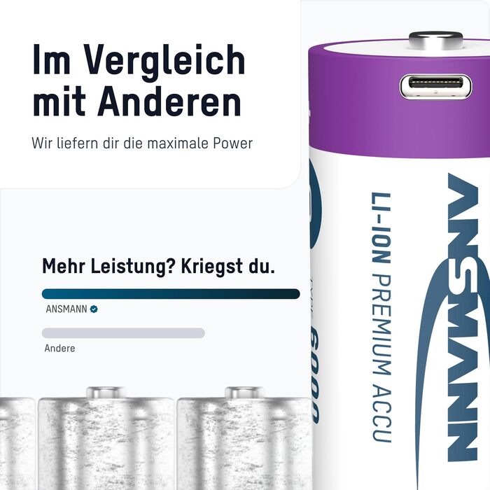 Акумулятор ANSMANN E-Block Li-Ion 9V 340mAh з портом USB-C (Mono D), перезарядний