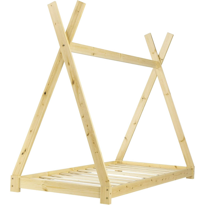 Ліжко дитяче Onejda Tipi від en.casa, 80x160 см, з натурального дерева, біле