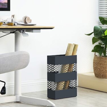 Металевий підставка для парасольок SONGMICS, прямокутний, 28x12x41 см, з піддоном для води, гратчастий дизайн, антрацит