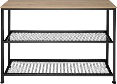 Консольний стіл tectake з скляною поверхнею, 100x41x80,5 см, 2 полиці, індустріальний стиль, дерево та чорний метал, для вітальні та коридору