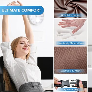 Подушка для підтримки попереку, Memory Foam, для спини, автомобіля, офісу, інвалідного візка (Коричнева)