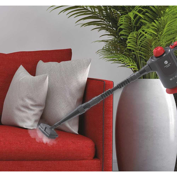 Парова швабра Hoover SGE1000 1000 Вт, сухий та вологий пар, для текстилю та твердих поверхонь, 4 бар, резервуар 0,37 л, 20 хв, 5 м кабель, червоно-титановий, з аксесуарами