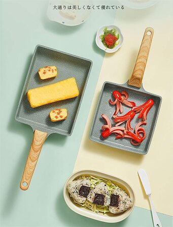 Японська сковорода для омлету Tamagoyaki MIHUNTER, квадратна антипригарна, 20x15 см, із силіконовим шпателем та пензлем, PFOA-вільна, для приготування яєць та омлетів