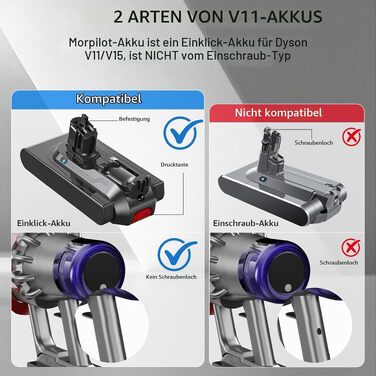 Акумулятор Morpilot V8 8000mAh для пилососів Dyson Absolute Animal Motorhead Exclusive Fluffy (V11 8.0Ah) з 3 фільтрами