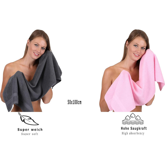 Набір рушників Betz Palermo 6 шт: 2 банних 70x140 см, 4 для рук 50x100 см, сауна, антрацит-рожевий