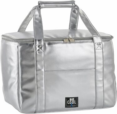 Велика термосумка Be Cool City XL, срібляста, 36 л, 37x26x36 см, із широкими ручками для пікніка, школи, подорожей
